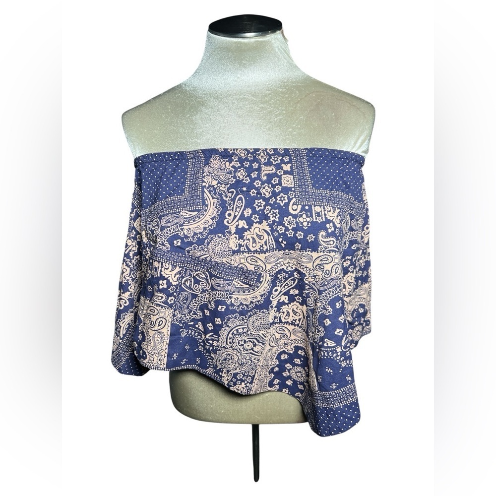 Natural Life bandana Blue and Cream top strapless L